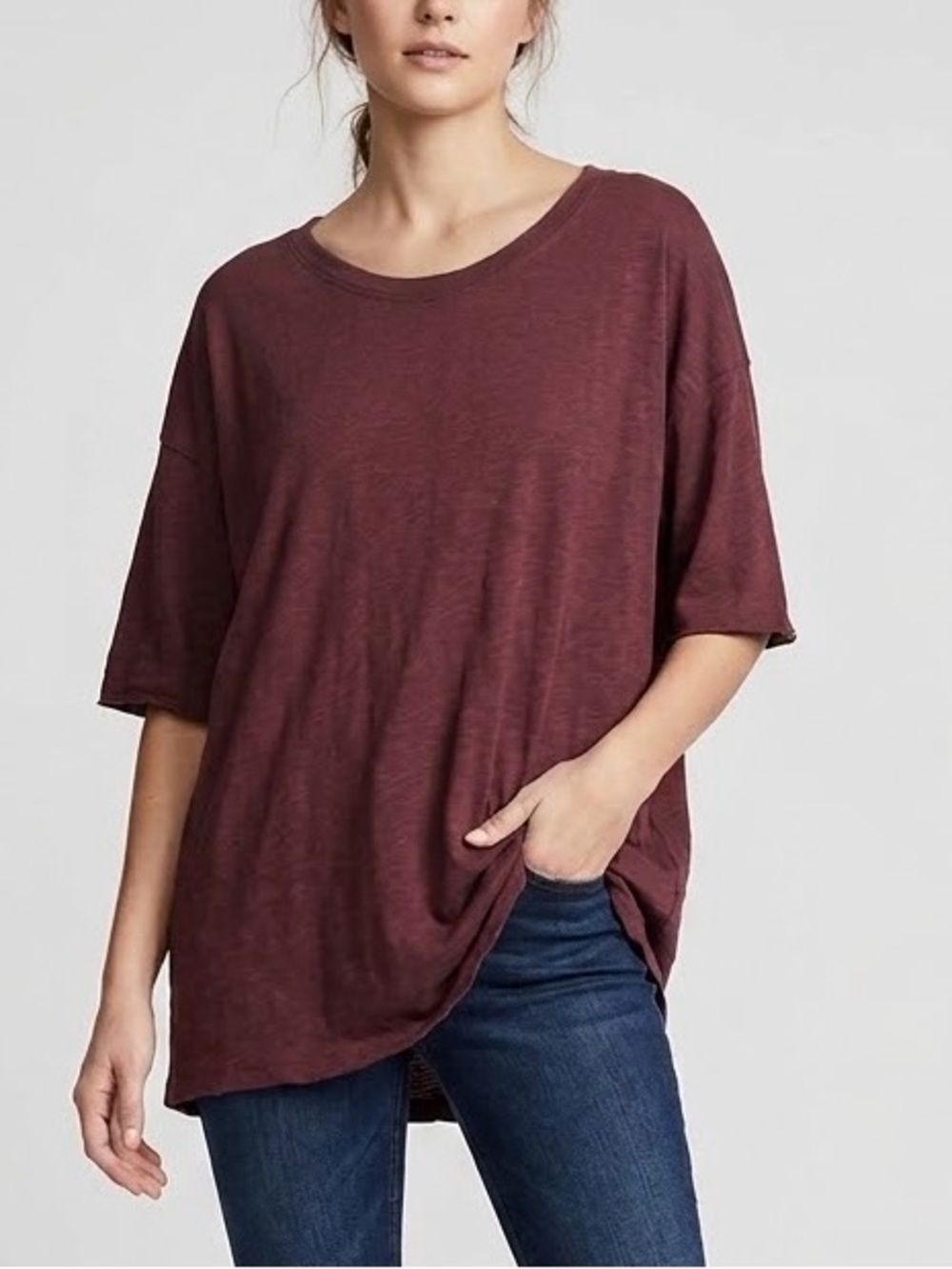 Anthropologie Oversized Red Wine Tee Womens Top Size Medium